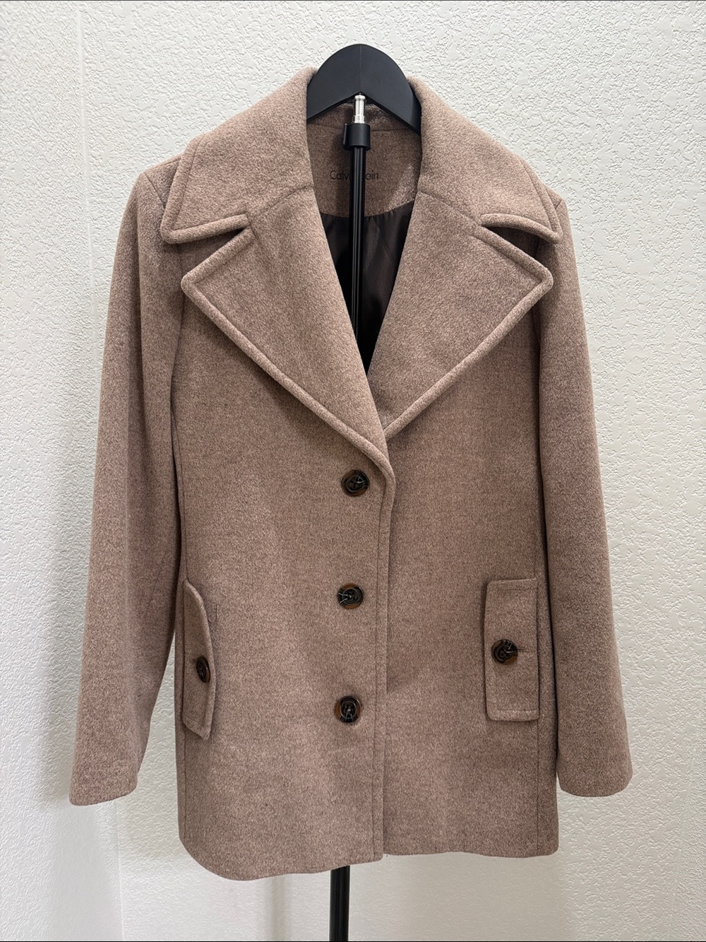 Calvin Klein Wool Blend Oat Button Front Peacoat